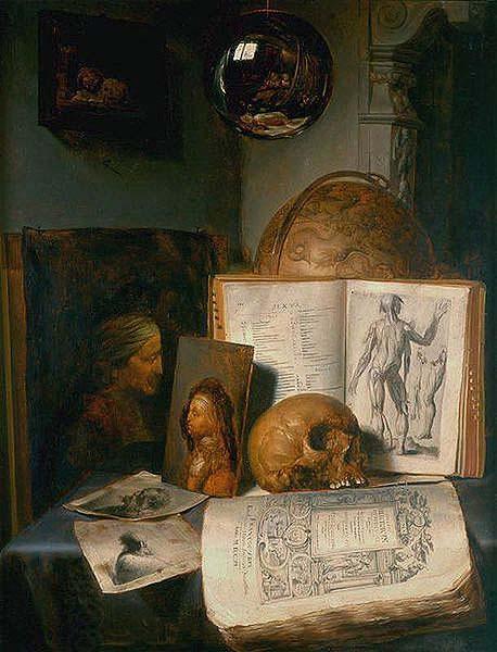 simon luttichuys Vanitas still life with skull, books, prints and paintings China oil painting art